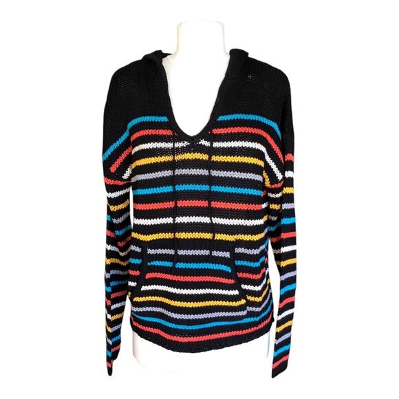 LoveStitch NWT Black Aqua Orange Stripe Kangaroo Pocket Long Sleeve Hoodie MD - Picture 1 of 13
